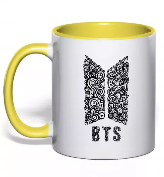 Чашка с цветной ручкой BTS візерунок Солнечно желтый фото
