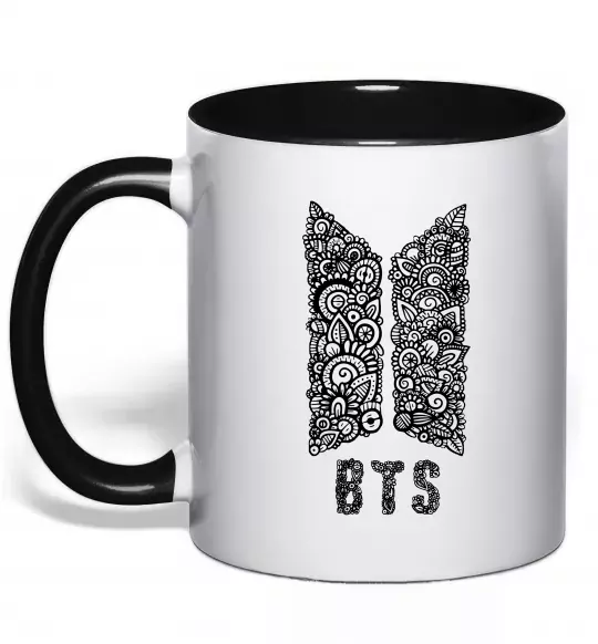 Чашка с цветной ручкой BTS візерунок Черный фото