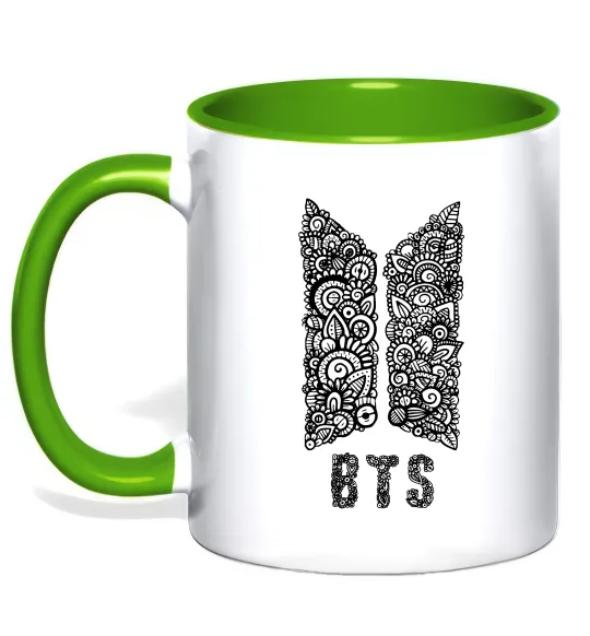 Чашка с цветной ручкой BTS візерунок Лаймовый фото