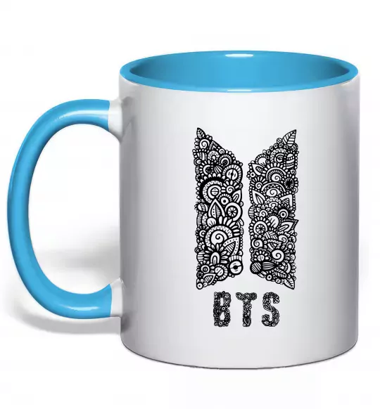 Чашка с цветной ручкой BTS візерунок Голубой фото