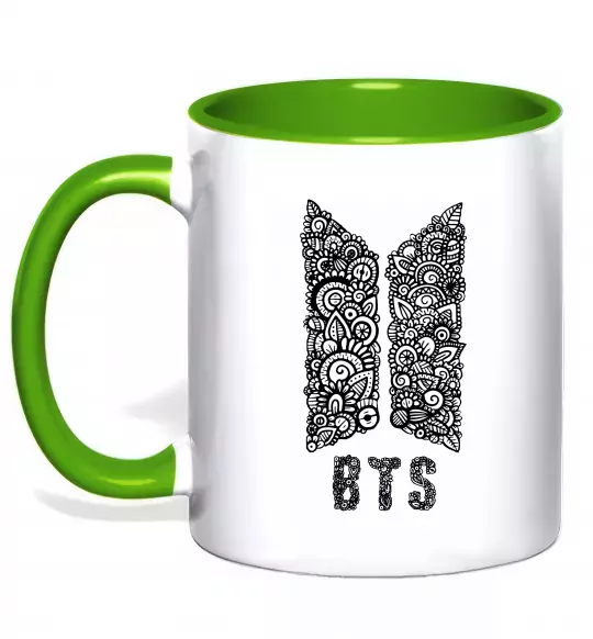 Чашка с цветной ручкой BTS візерунок Зеленый фото