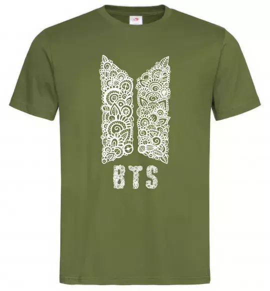 Мужская футболка BTS візерунок Оливковый фото