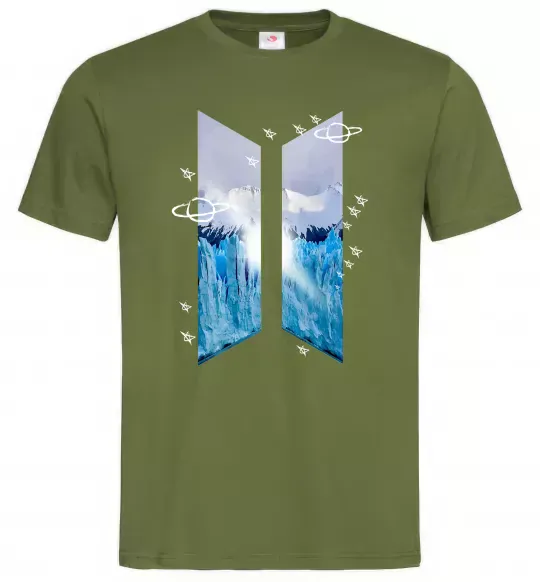 Мужская футболка BTS малюнок Оливковый фото