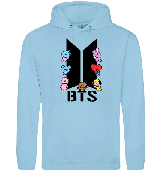 Чоловіча толстовка (худі) BTS logo з намальованими тваринками Блакитний фото