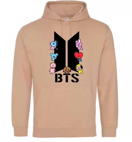 Женская толстовка (худи) BTS logo з намальованими тваринками Песочный фото