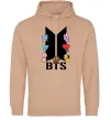 Женская толстовка (худи) BTS logo з намальованими тваринками Песочный фото