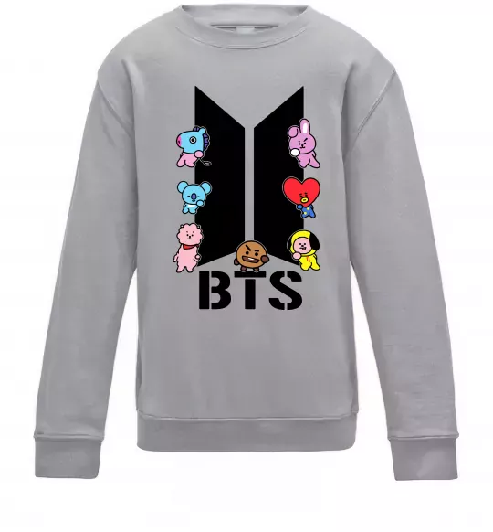 Детский Свитшот BTS logo з намальованими тваринками Серый меланж фото