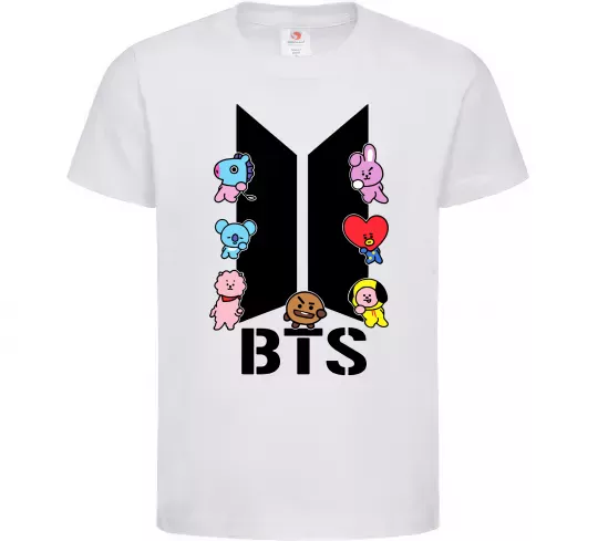 Детская футболка BTS logo з намальованими тваринками Белый фото