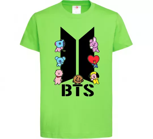 Детская футболка BTS logo з намальованими тваринками Лаймовый фото