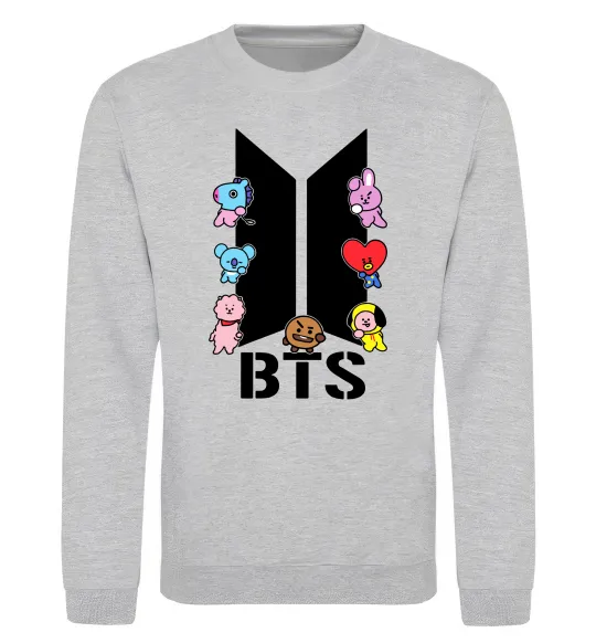 Світшот BTS logo з намальованими тваринками Сірий меланж фото