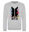 Світшот BTS logo з намальованими тваринками Сірий меланж фото