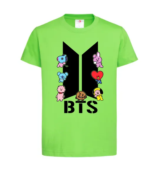 Детская футболка BTS logo з намальованими тваринками Лаймовый фото