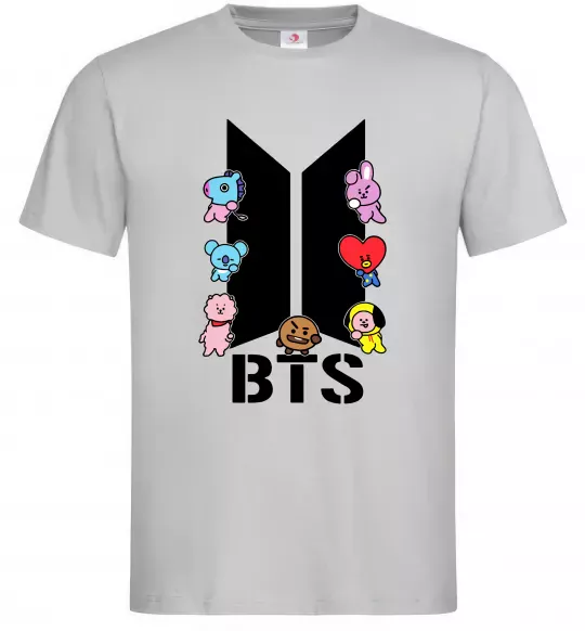 Мужская футболка BTS logo з намальованими тваринками Серый фото