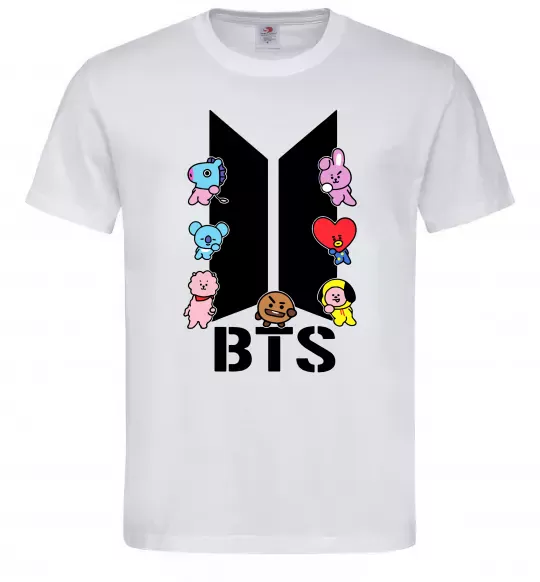 Мужская футболка BTS logo з намальованими тваринками Белый фото