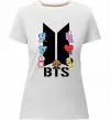Жіноча преміум футболка BTS logo з намальованими тваринками Білий фото