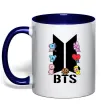 Чашка с цветной ручкой BTS logo з намальованими тваринками Глубокий темно-синий фото