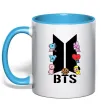 Чашка с цветной ручкой BTS logo з намальованими тваринками Голубой фото