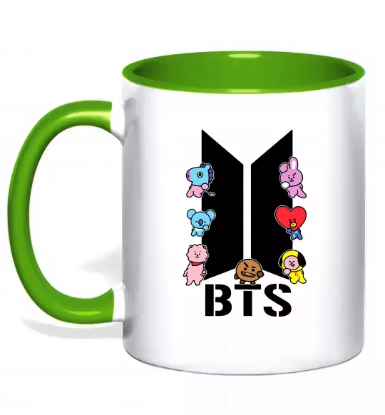 Чашка с цветной ручкой BTS logo з намальованими тваринками Зеленый фото