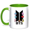 Чашка с цветной ручкой BTS logo з намальованими тваринками Зеленый фото