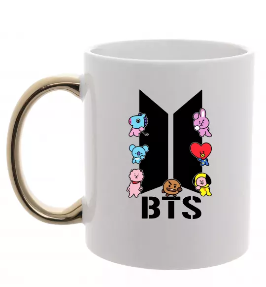 Чашка с цветной ручкой BTS logo з намальованими тваринками Золото фото