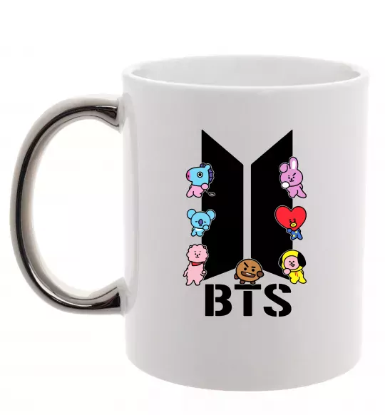 Чашка с цветной ручкой BTS logo з намальованими тваринками Серебро фото
