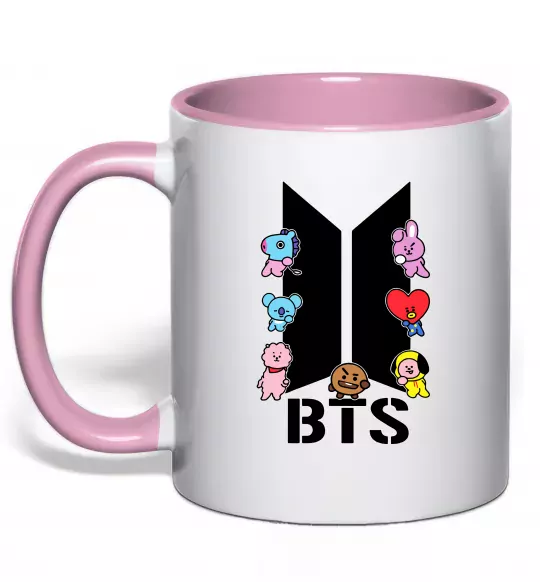 Чашка с цветной ручкой BTS logo з намальованими тваринками Нежно розовый фото