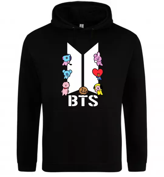 Мужская толстовка (худи) BTS logo з намальованими тваринками Черный фото