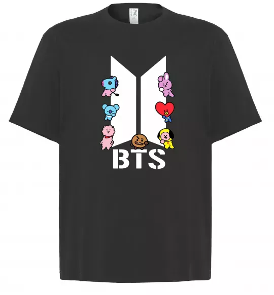 Футболка Оверсайз BTS logo з намальованими тваринками Черный фото