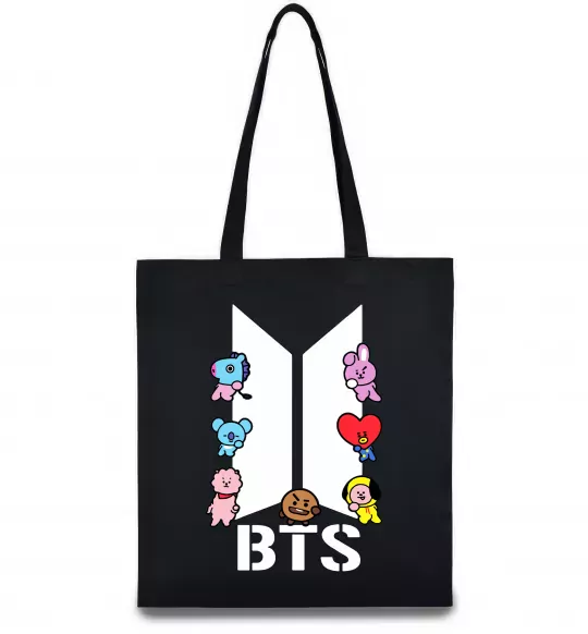 Эко-сумка BTS logo з намальованими тваринками Черный фото