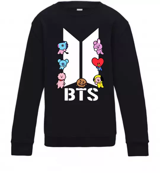 Детский Свитшот BTS logo з намальованими тваринками Черный фото