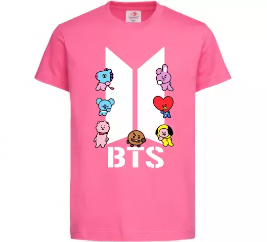 Детская футболка BTS logo з намальованими тваринками Ярко-розовый фото