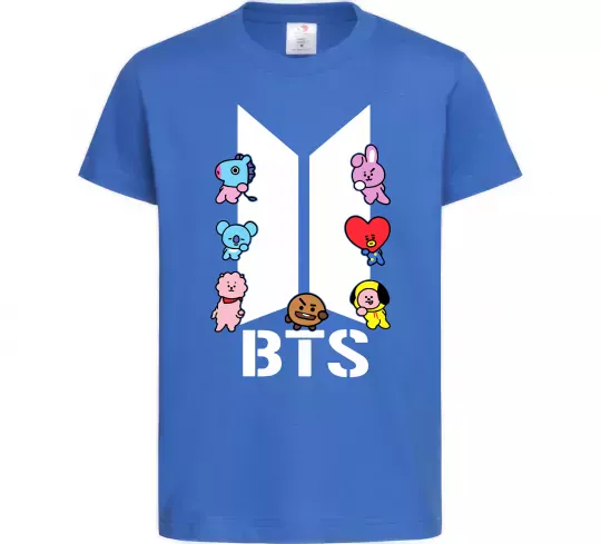 Детская футболка BTS logo з намальованими тваринками Ярко-синий фото
