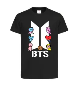 Дитяча футболка BTS logo з намальованими тваринками Чорний фото