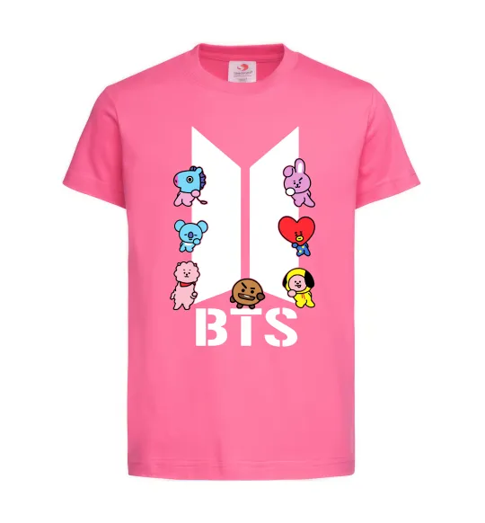 Детская футболка BTS logo з намальованими тваринками Ярко-розовый фото