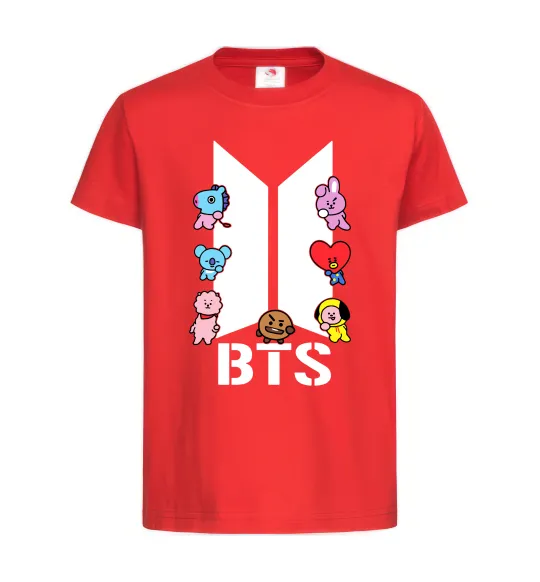 Детская футболка BTS logo з намальованими тваринками Красный фото