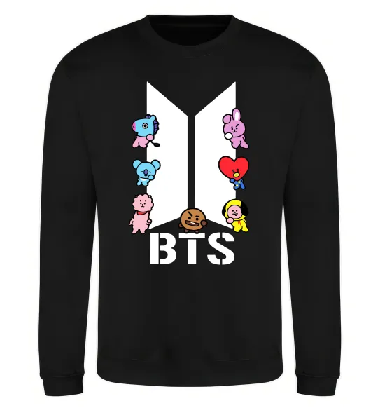 Світшот BTS logo з намальованими тваринками Чорний фото