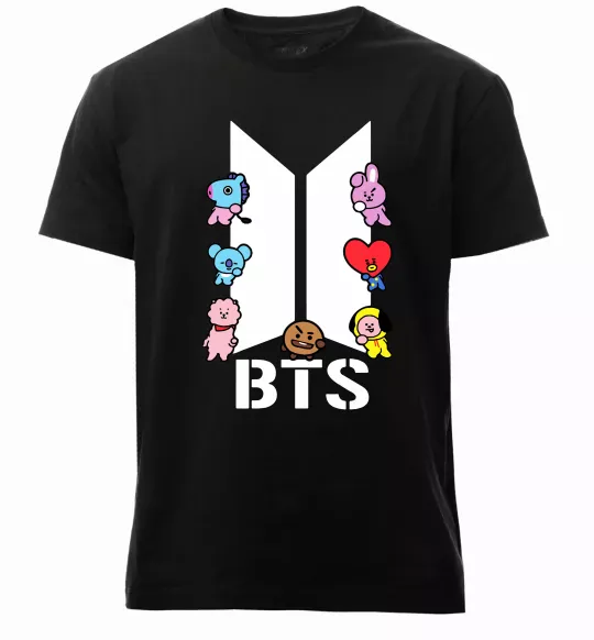 Мужская премиум футболка BTS logo з намальованими тваринками Черный фото