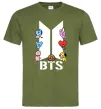 Мужская футболка BTS logo з намальованими тваринками Оливковый фото