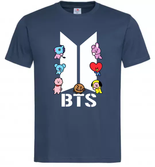 Мужская футболка BTS logo з намальованими тваринками Темно-синий фото