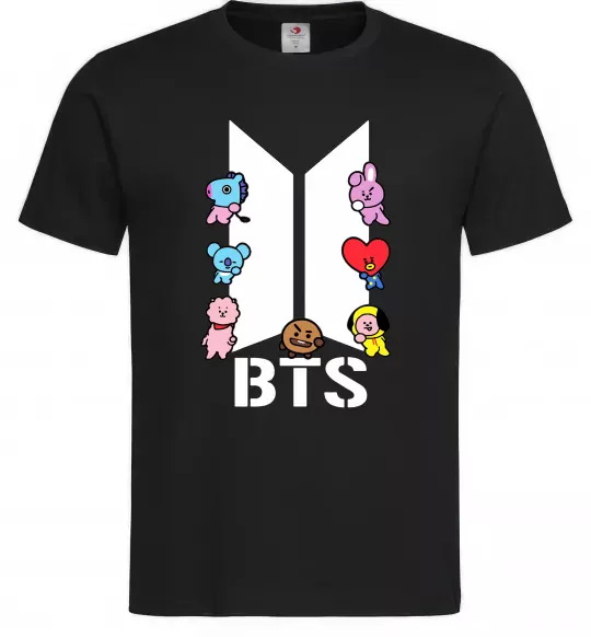 Мужская футболка BTS logo з намальованими тваринками Черный фото
