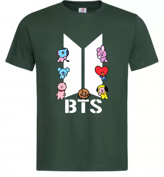 Мужская футболка BTS logo з намальованими тваринками Темно-зеленый фото