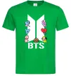 Мужская футболка BTS logo з намальованими тваринками Зеленый фото