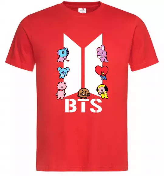 Мужская футболка BTS logo з намальованими тваринками Красный фото