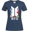 Женская футболка BTS logo з намальованими тваринками Темно-синий фото