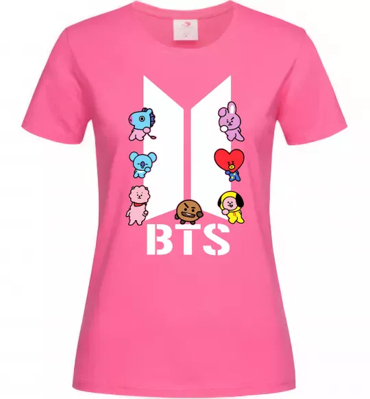 Женская футболка BTS logo з намальованими тваринками Ярко-розовый фото