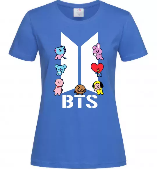 Женская футболка BTS logo з намальованими тваринками Ярко-синий фото