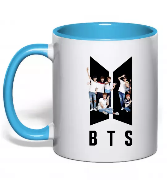 Чашка з кольоровою ручкою Фото BTS Блакитний фото