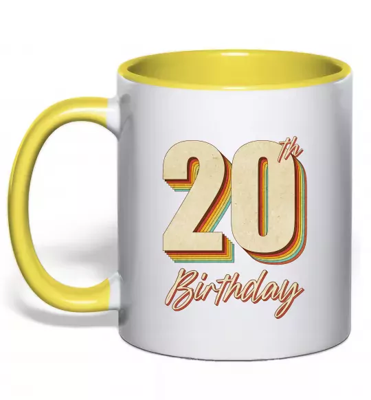 Чашка с цветной ручкой 20th Birthday Солнечно желтый фото