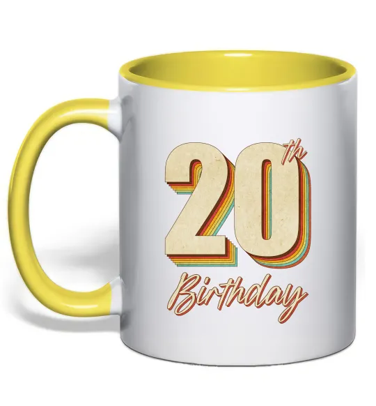 Чашка с цветной ручкой 20th Birthday Лимонный фото