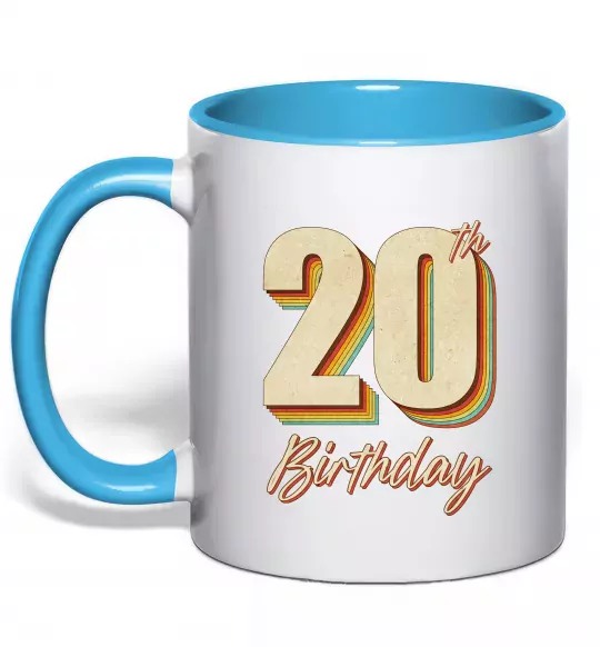 Чашка с цветной ручкой 20th Birthday Голубой фото